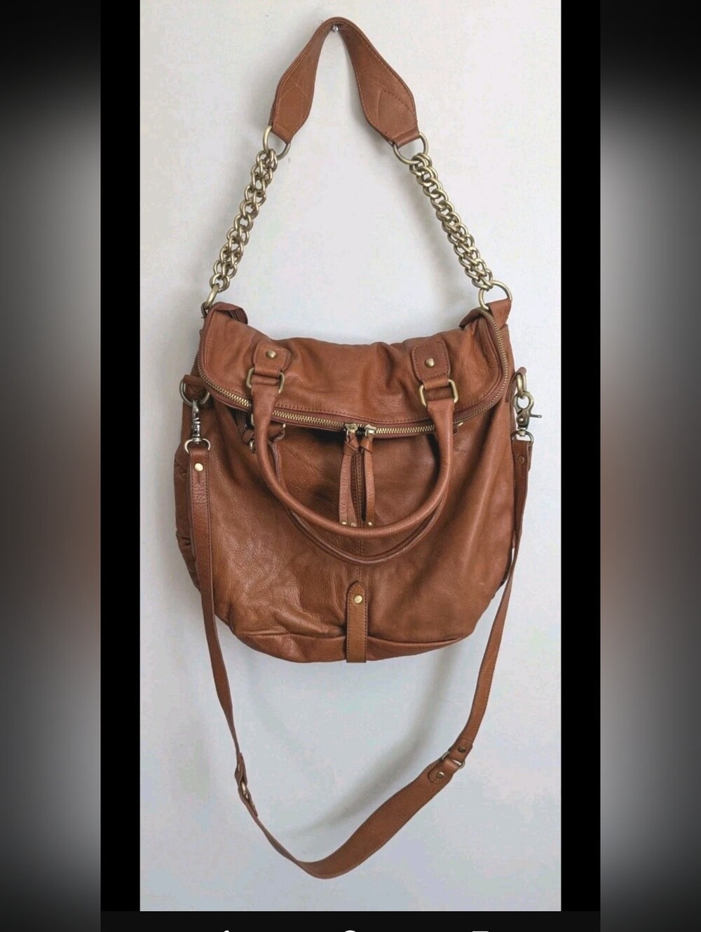 Sabina Brown Leather Hobo Shoulder Bag Purse Gold Hardware Large Crossbody